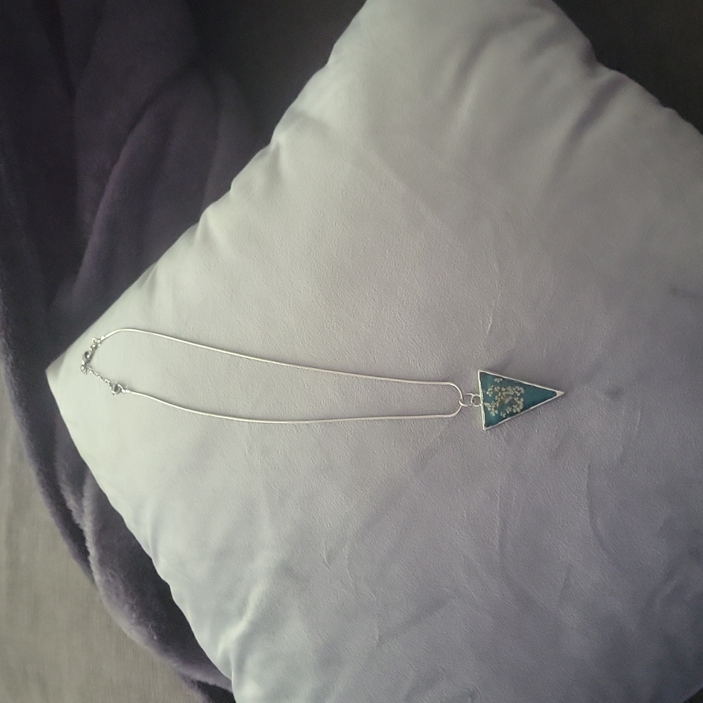 Necklace- Silver- Teal w/ flowers